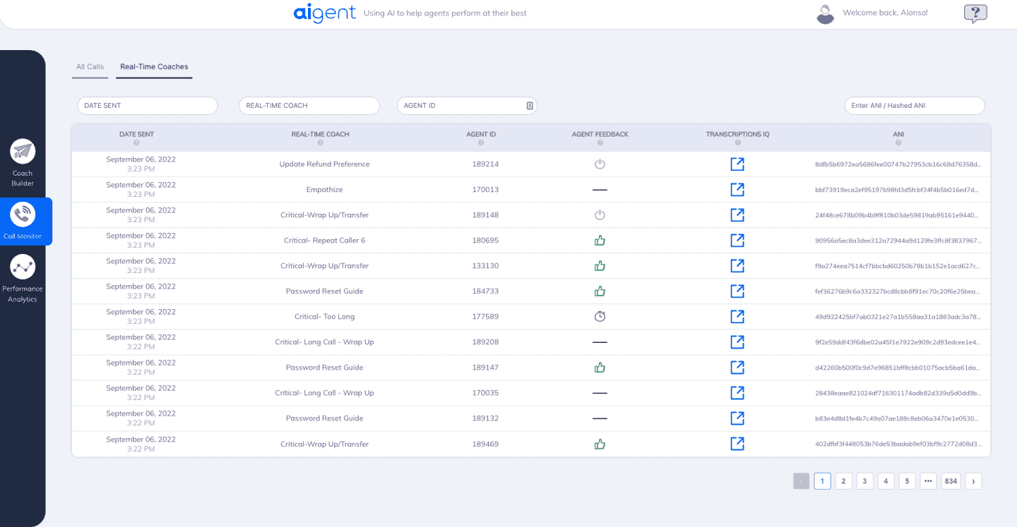 Legacy Aigent Call Monitor with a pale table and limited visual hierarchy.
